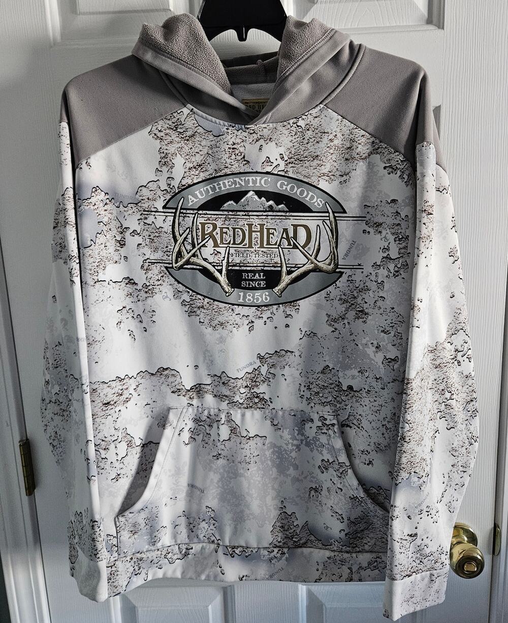 Men's RedHead Tundra White & Gray Camo Fleece Hoodie Hunting Size XL *READ*